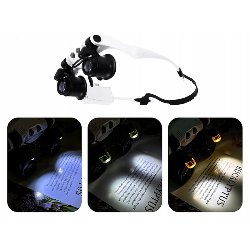 Hodinárska lupa - okuliare 2LED s vymeniteľnými šošovkami 10-25x