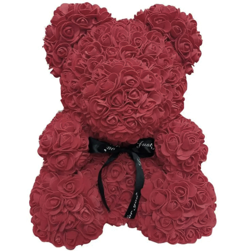 Medveď z lupienkov ruží 25cm červený