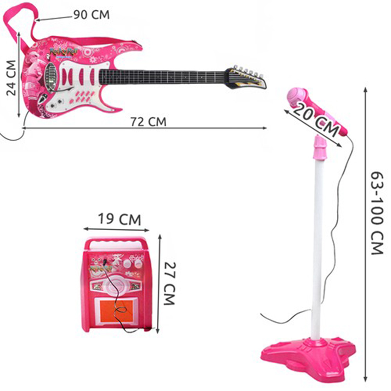 Elektrická gitara s mikrofónom a zosilňovačom ružová