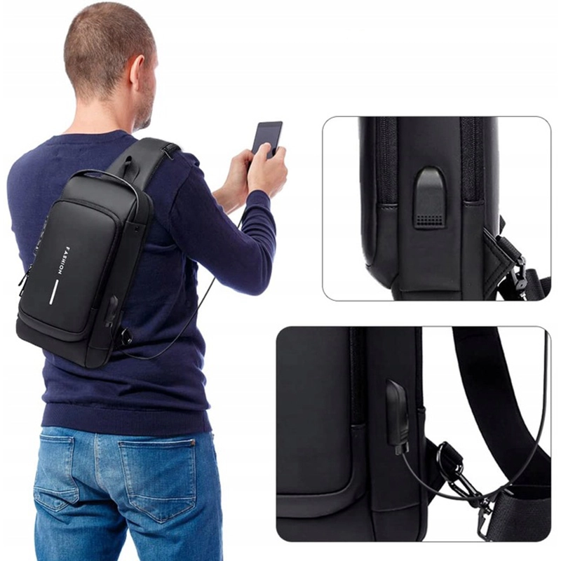 Vodeodolný ruksak so zámkom na kód a USB portom čierny