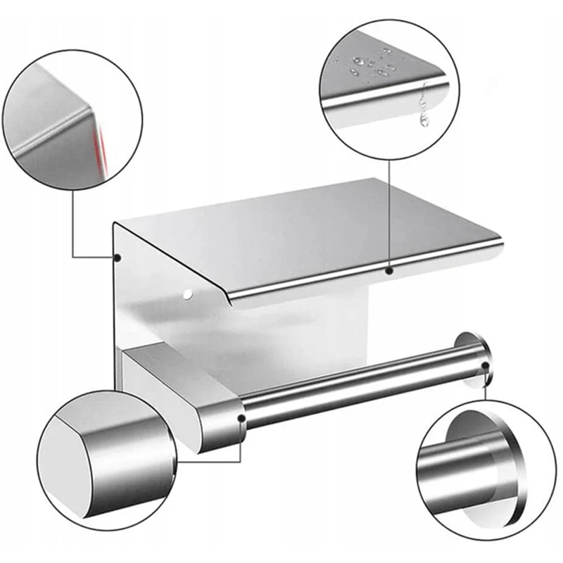 Držiak na toaletný papier s poličkou kovový strieborný
