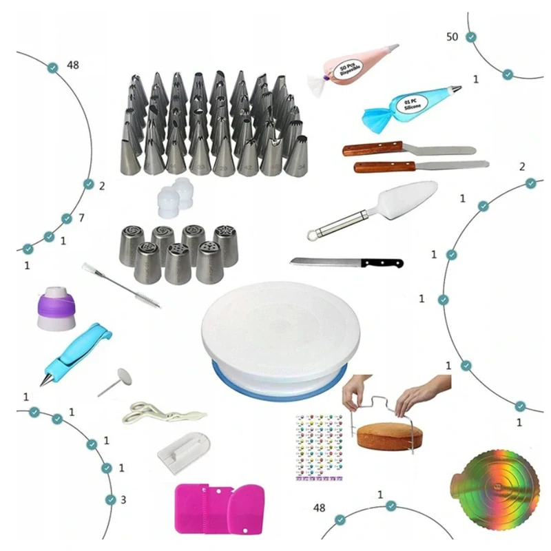 Veľká cukrárenská súprava na zdobenie s otočným tanierom 124-dielna