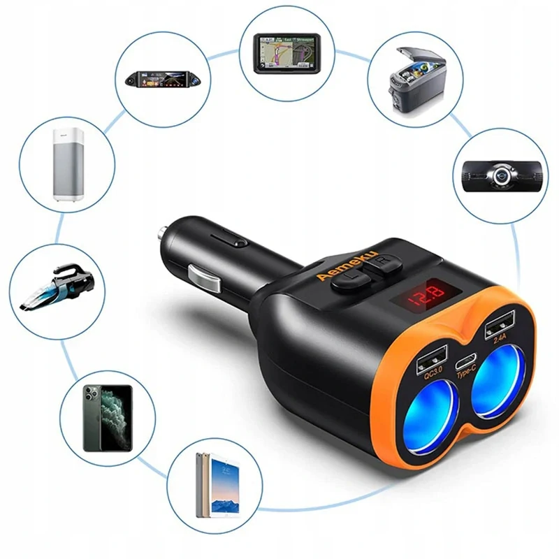 Rozdeľovač autozásuvky 12-24V 2xUSB-A 1xUSB-C 80W