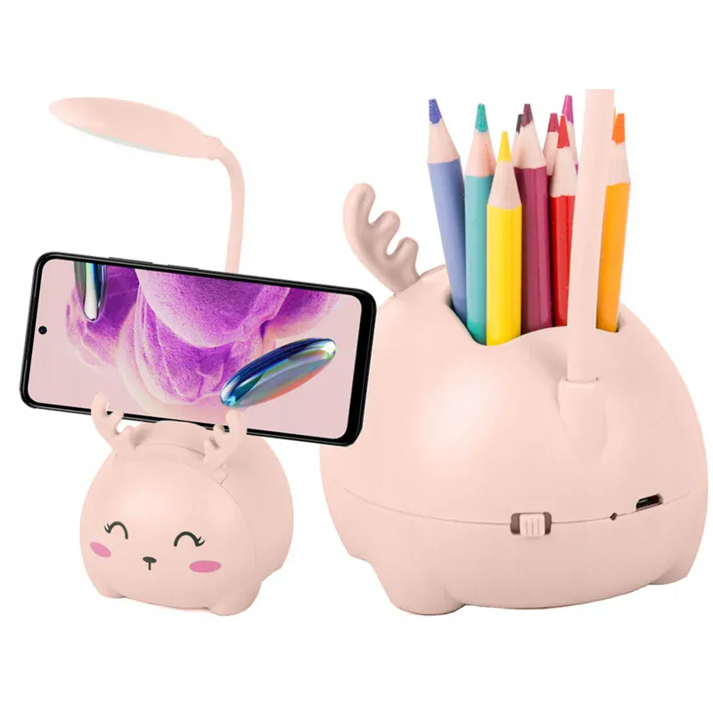 Detská LED lampa 3W so stojanom na mobil a ceruzky ružová