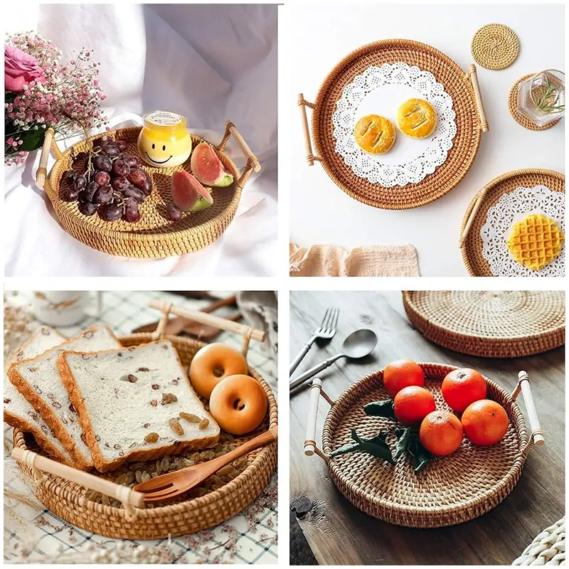 Podnos ratanový s rúčkami - 35 cm