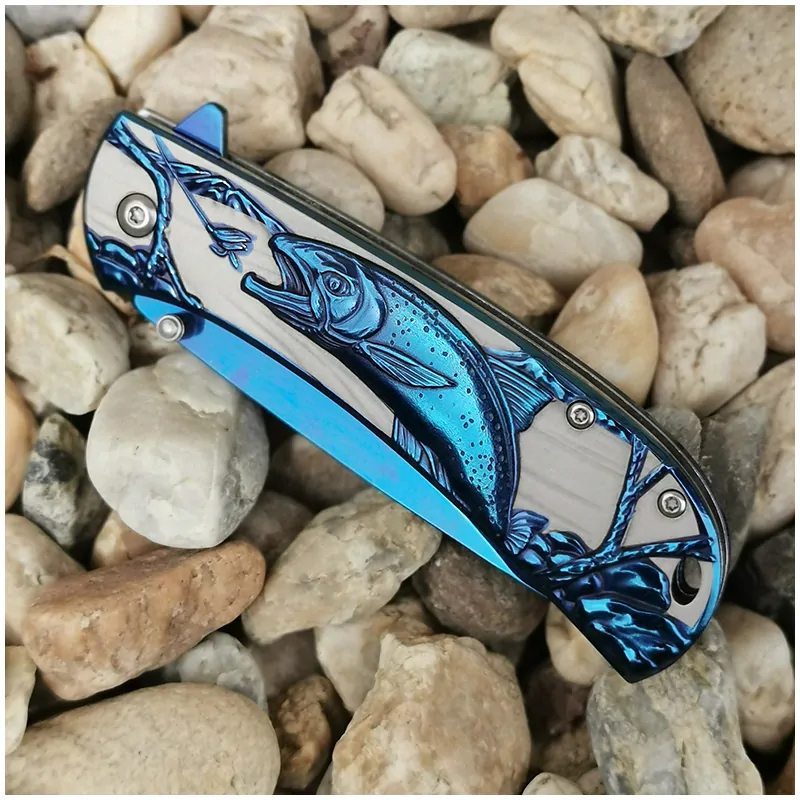 Blue Fish - Vreckový nožík kovový 3D 