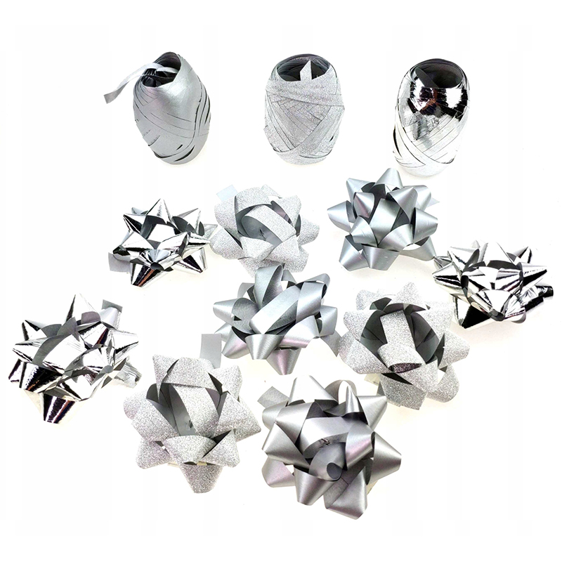 Sada darčekových stúh a mašličiek strieborné