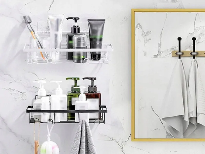 Polička do kúpeľne kovová čierna 32 x 14 x 6cm