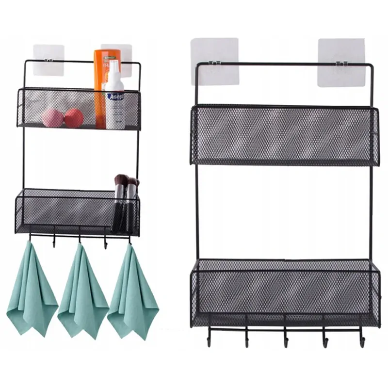 Nástenná kovová polica s vešiakmi 42x26x13cm