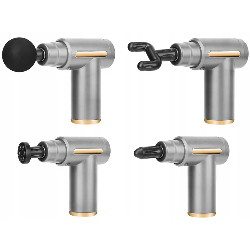 Pištoľ na masírovanie tela sivá s 4 nástavcami a 6 úrovňami intenzity