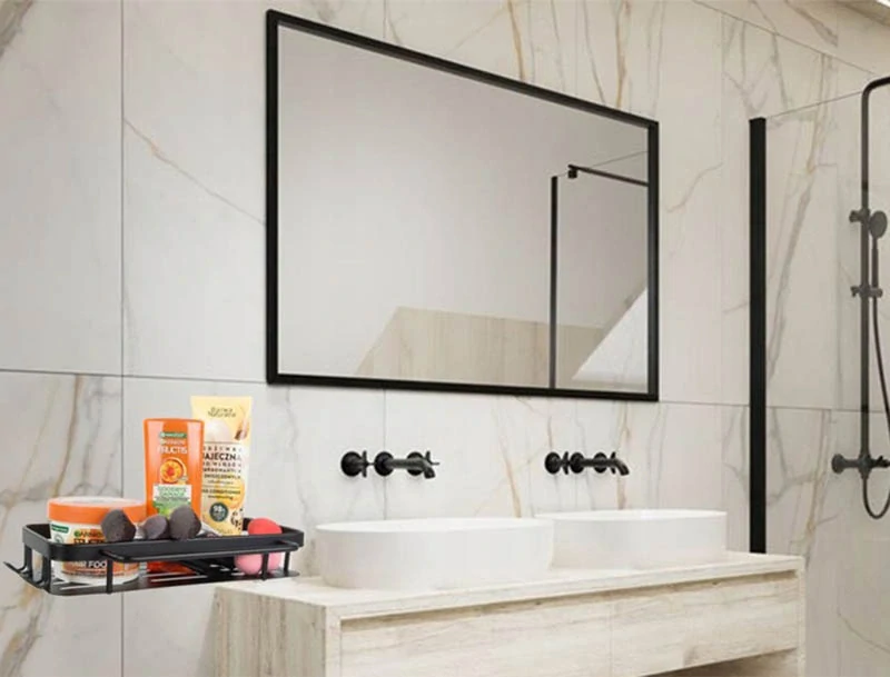 Nástenná polica do kúpeľne čierna 30x13x5cm