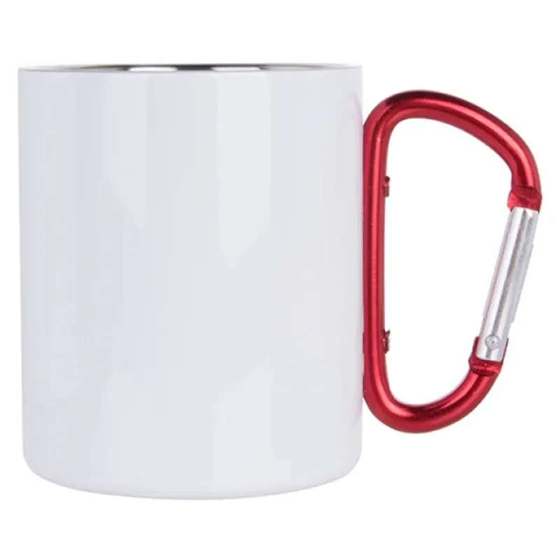 Plechový hrnček s karabínkou 300 ml biely