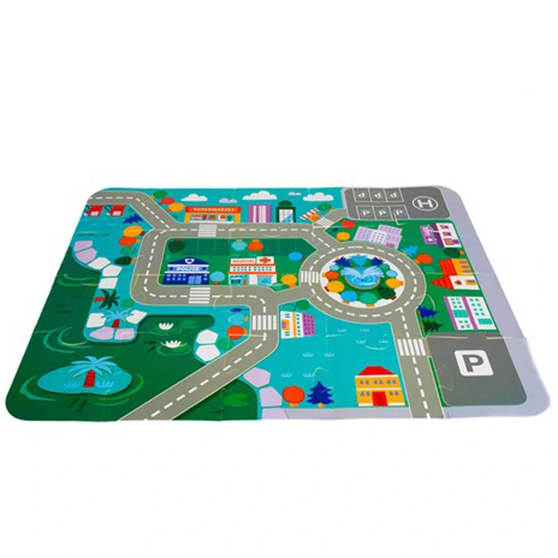 Detské drevené kocky Mesto 115 dielov s puzzle podložkou