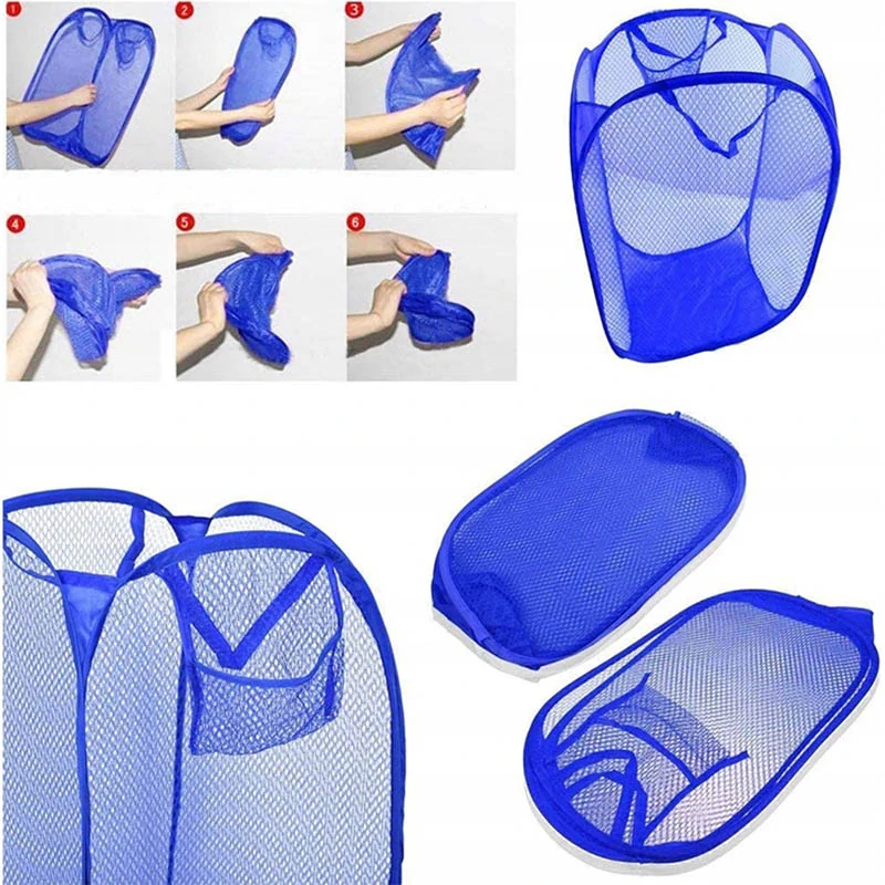 Kôš na prádlo zo sieťoviny 65L modrý