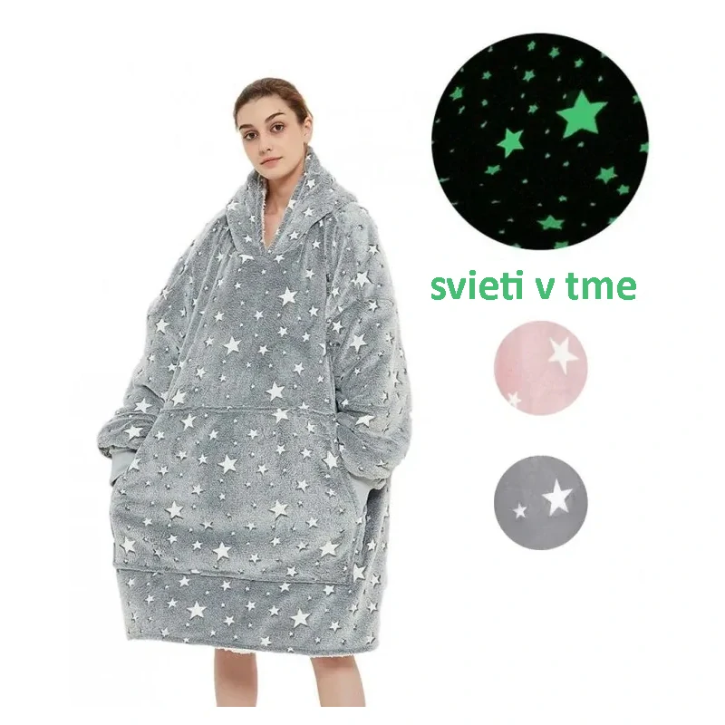 Teplá bunda Oversize unisex sivá s hviezdami svietiaca