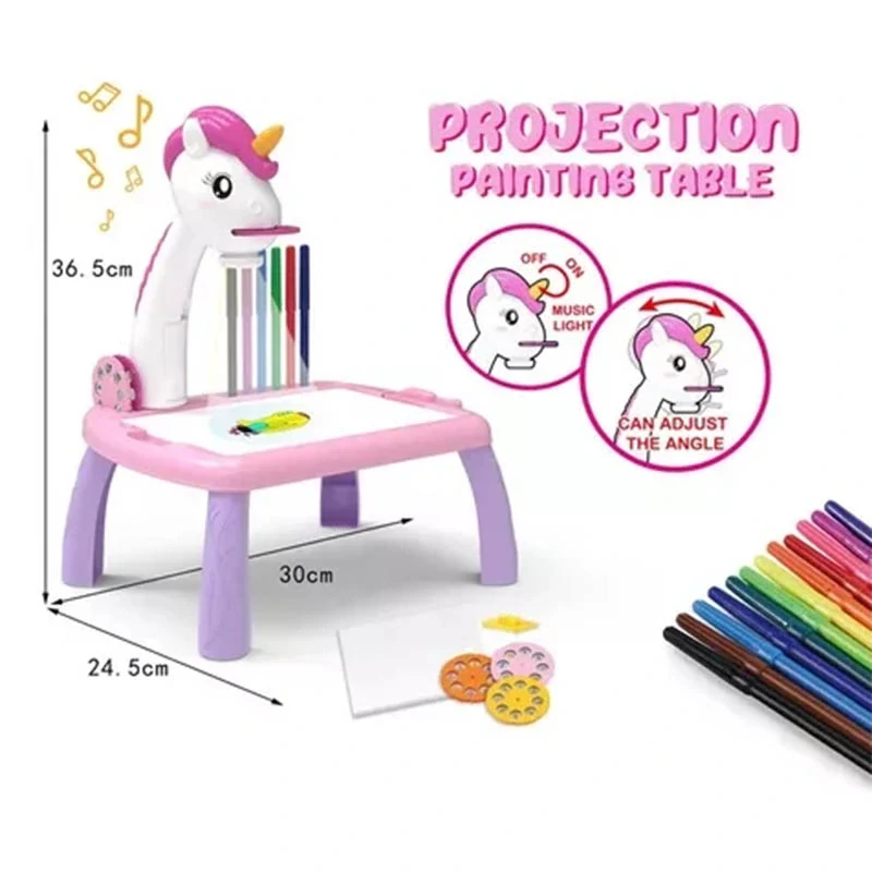 Tabuľka na kreslenie s projektorom Jednorožec modrá