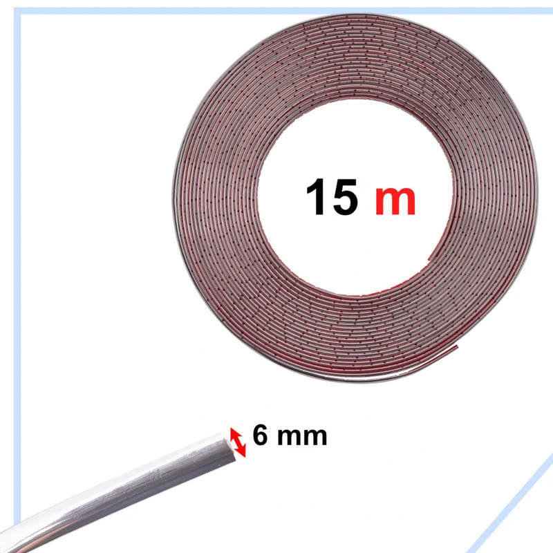 Ozdobná samolepiaca chrómová lišta do auta – 6 mm x 15 m