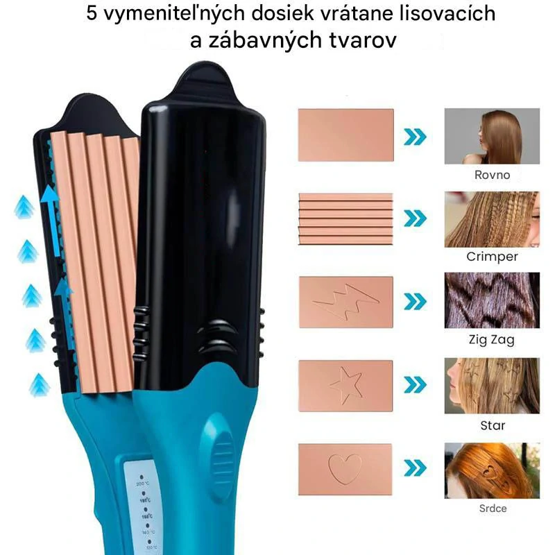 3D žehlička na vytváranie vzorov na vlasoch 5v1