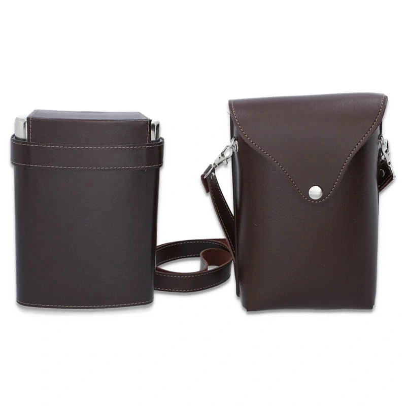 Ploskačka 540ml s pohárikmi v koženom púzdre s pohárikmi