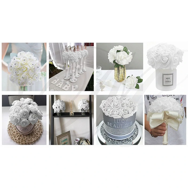 Kvet penový - Ruža biela - hlava 6,5cm : 25ks