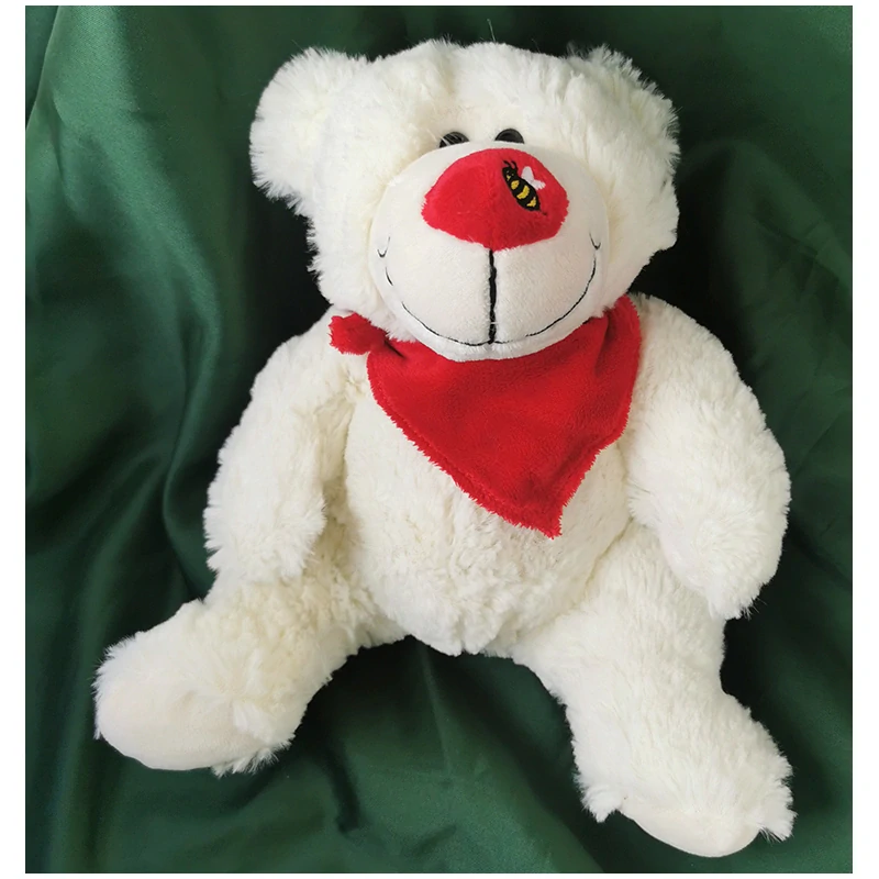 Medveď plyšový v darčekovom vrecku a stuhou so srdiečkami