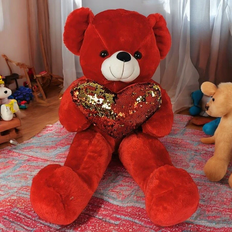 Plyšový medveď so srdcom s trblietkami - 86 cm