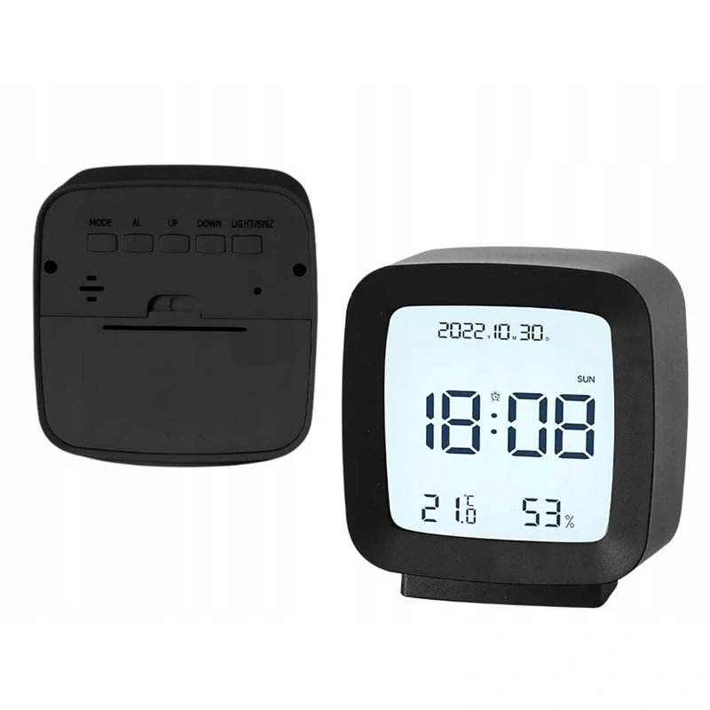 Digitálny LED budík s meteostanicou čierny