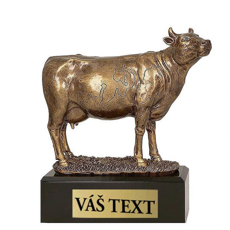 Krava - Odlievaná soška: Trofej na mramorovom podstavci s vlastným textom: 22,5 cm