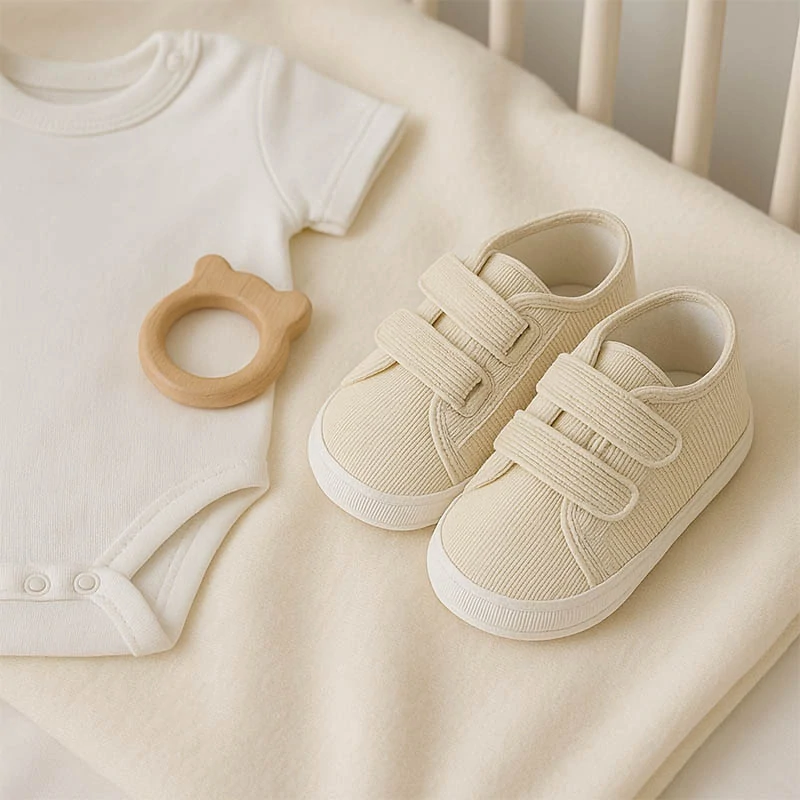 Christopher - Detské topánky - Capáčky béžové menčestrové na suchý zips č.19 - 12cm