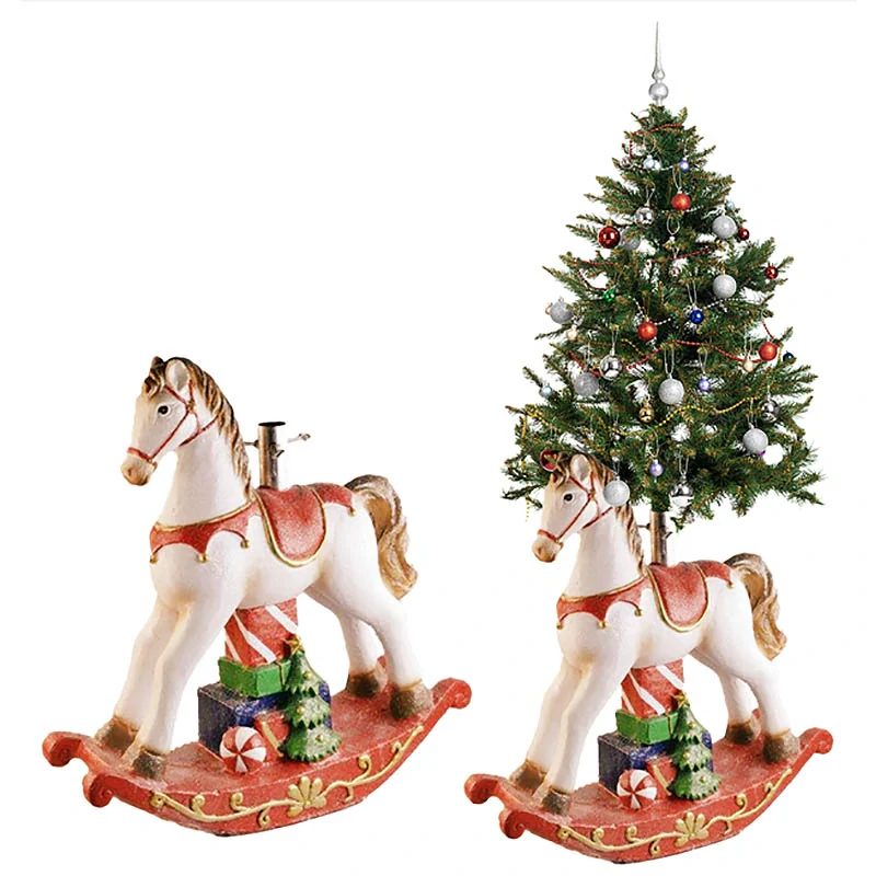 Stojan na vianočný stromček v tvare hojdacieho koníka – 69 × 64 × 19 cm