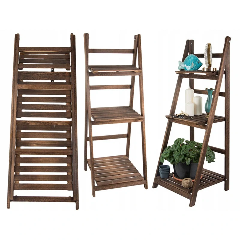 Drevený stojan na kvety rebrík 107cm s 3 policami hnedý