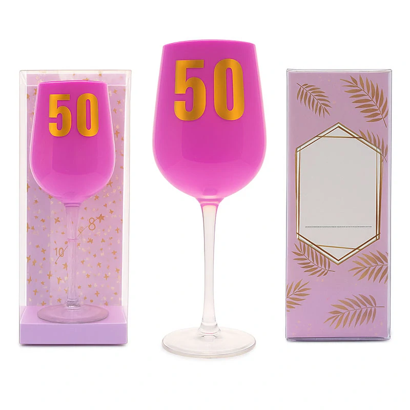 Čaša na víno ružová – darček na 50. narodeniny: 22 cm