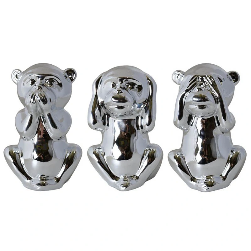 Pokladnička keramická Opica strieborná - 3 vzory mix: 15 x 10 x 8 cm - cena je za 1 kus !!!