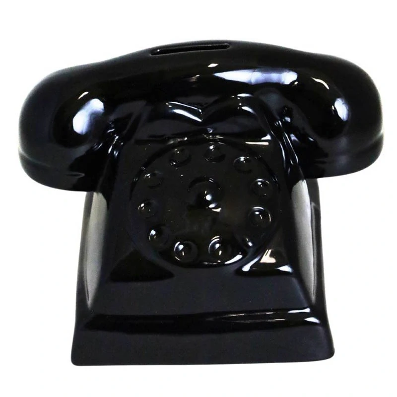 Keramická pokladnička v tvare retro telefónu – čierna: 18 x 13 x 13 cm