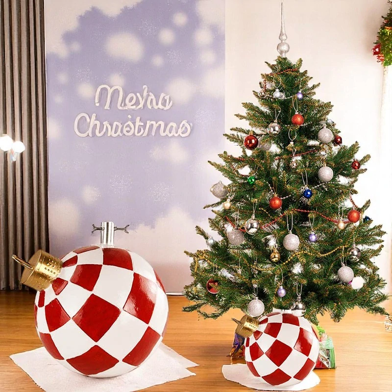 Dekoratívny stojan na vianočný stromček v tvare vianočnej gule – červenobiely: 45 x 40,5 × 42,5 cm