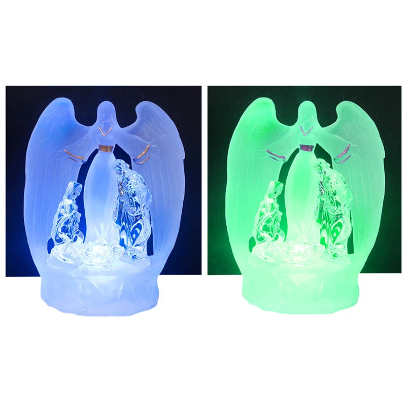 Svietiaci betlehem s anjelom – LED dekorácia 16 x 12,5 x 9 cm
