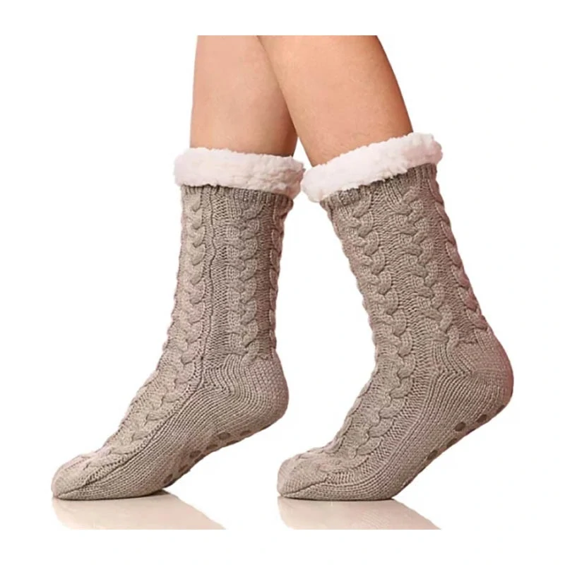 Intesi - Ružové chenilkové ponožky 36–41 s bielou kožušinou, teplé a mäkké