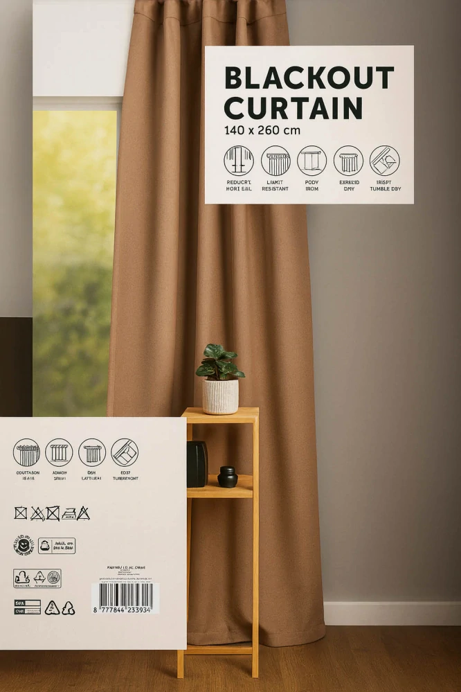 Zatemňovací záves Blackout Curtain 140 × 260 cm – tmavohnedý