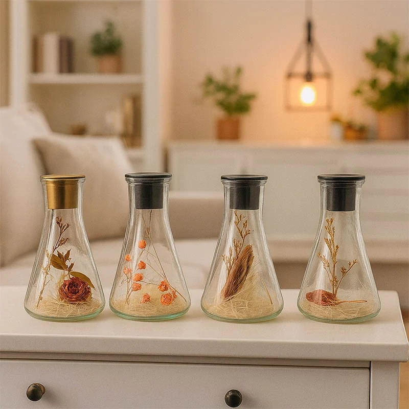 Sklenený svietnik so sušenými kvetmi 14 cm