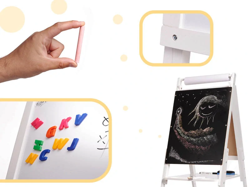 Drevená obojstranná magnetická a kriedová tabuľa XXL s príslušenstvom 43 × 32 × 115 cm