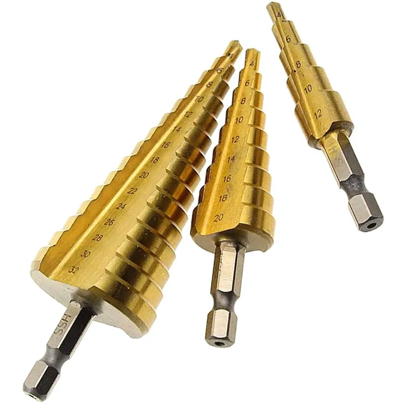 Sada stupňovitých vrtákov HSS s titánovým povlakom 4–32 mm (3 ks)