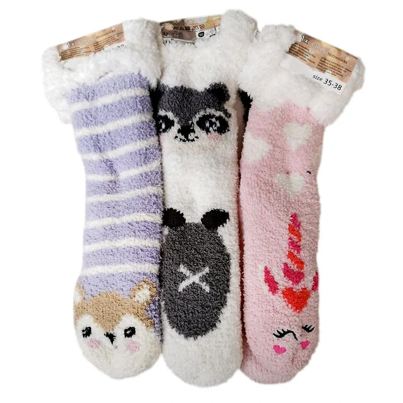 Intesi - Ružové chenilkové ponožky 35-38 s bielou kožušinou, teplé a mäkké