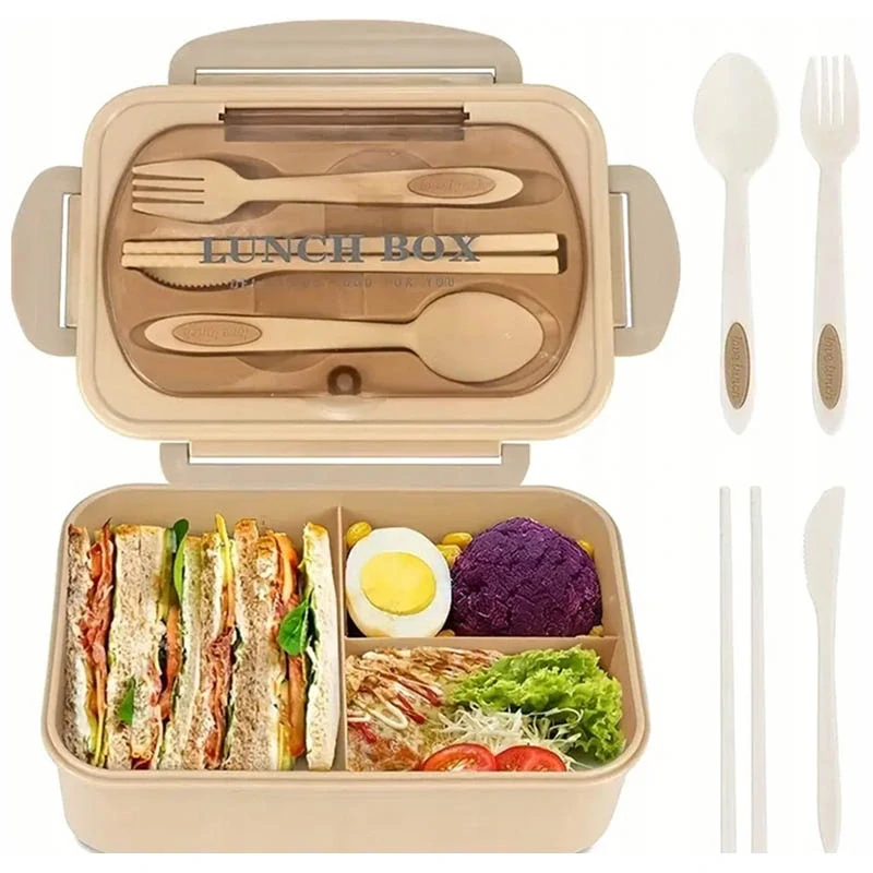 Desiatový box s priehradkami a príborom hnedý