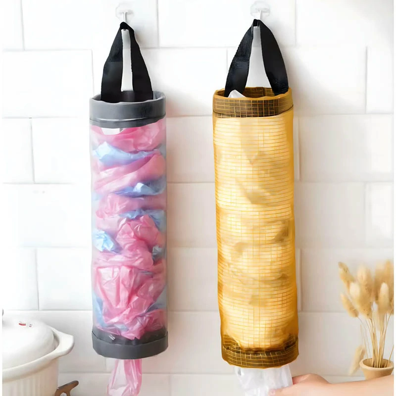 Závesný organizér na igelitové tašky sivý