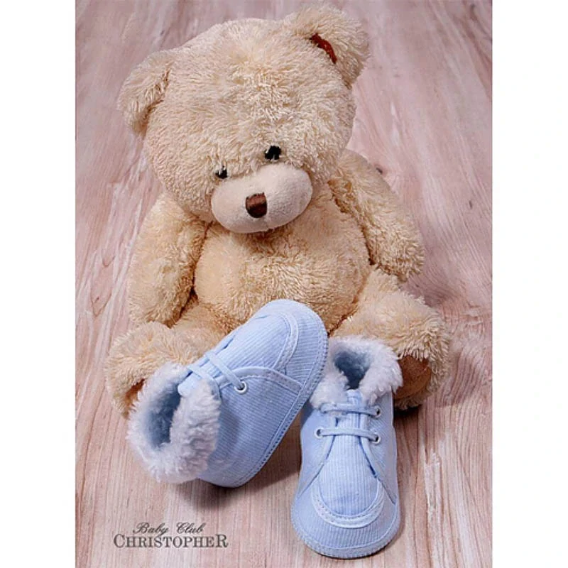 Christopher - Detské topánky - Capáčky menčestrové modré s bielou kožušinkou a menom