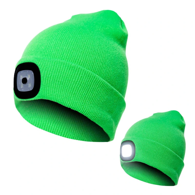 Zimná čiapka s LED svetlom zelená