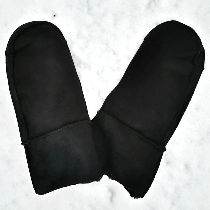 Zimné rukavice z brúsenej kože s kožušinou vo vnútri – čierne