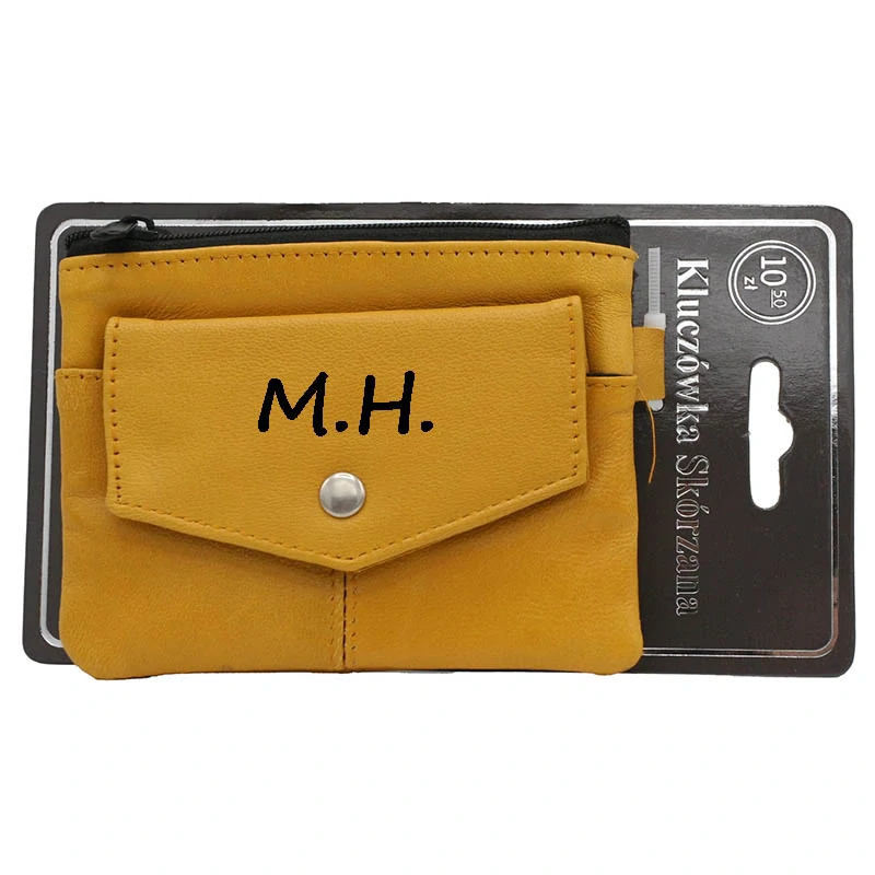 Kožené puzdro na kľúče 2v1 – žlté, 12 × 9,5 × 1,5 cm