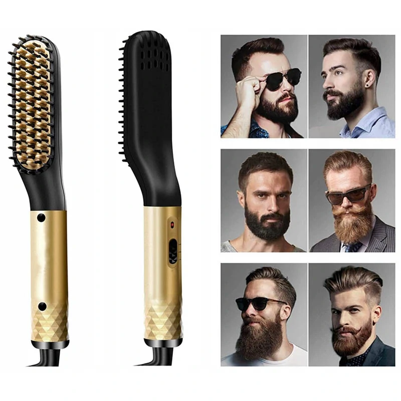Elektrická kefa a žehlička na bradu a vlasy pre mužov zlatá