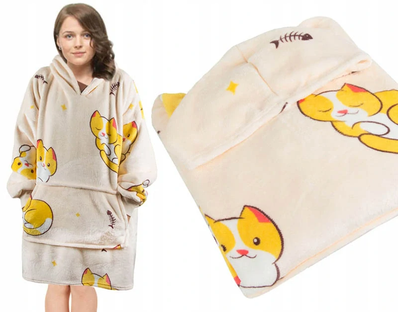 Teplá oversize mikina Mačička XXL 2v1 – mäkká deka s kapucňou